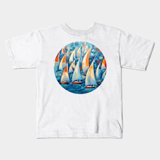 Abstract sailboat with white triangular sails Kids T-Shirt